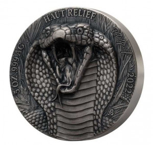 Stříbrná mince Big Five Asia Kobra 5 oz, vysoký reliéf, antique finish 2022