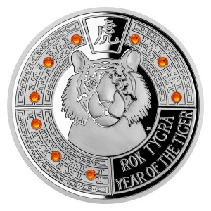 Stříbrná mince Crystal coin - Rok tygra 1 oz proof 2022