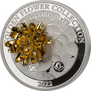 Stříbrná mince Golden Flower - Leknín 1 oz proof, pozlacená 2022