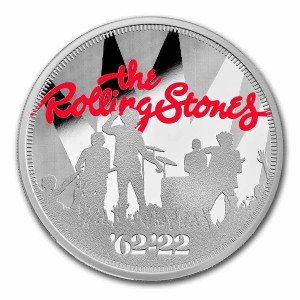 Stříbrná mince Hudební legendy - The Rolling Stones 1 oz proof, kolorovaná 2022