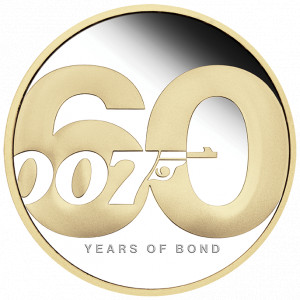 Stříbrná mince - James Bond 60. výročí 2 oz pozlacená proof 2022