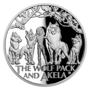 Stříbrná mince Kniha džunglí - Vlčí smečka s Akélou 1 oz proof 2022