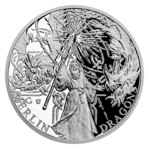 Stříbrná mince Legenda o králi Artušovi - Merlin a draci 1 oz proof 2021