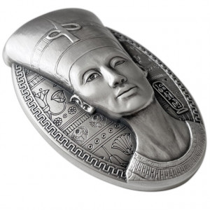 Stříbrná mince Nefertiti busta 3D 3 oz antique finish 2023