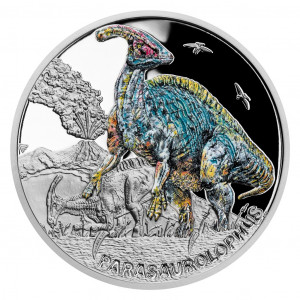 Stříbrná mince Pravěký svět - Parasaurolophus 1 oz proof 2023