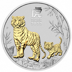 Stříbrná mince Rok Tygra 1 oz pozlacená 2022 (bez krabičky)