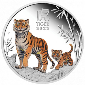 Stříbrná mince Rok Tygra 1 oz proof, kolorovaná 2022