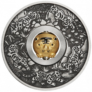 Stříbrná mince Rok Tygra Rotating Charm antique finish 2022