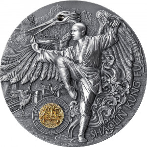 Stříbrná mince Shaolin Kung-Fu Jeřáb 2 oz vysoký reliéf 2022