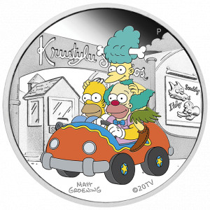Stříbrná mince Simpsonovi - Krustylu Studios 1 oz proof 2022