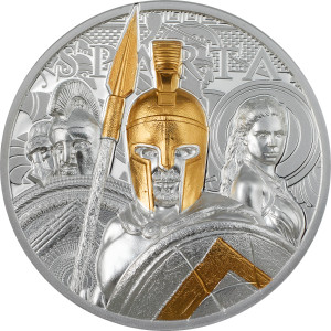 Stříbrná mince Sparta 3 oz proof, vysoký reliéf, pozlacená 2023