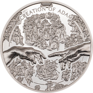 Stříbrná mince Stvoření Adama - X Ray 1 oz proof, kolorovaná 2023