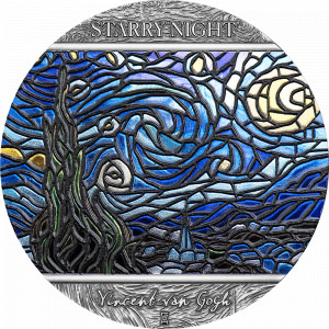 Stříbrná mince Vincent van Gogh - Hvězdná noc 2 oz kolorovaná 2022